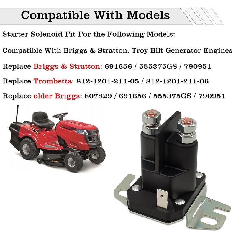 FBLOWMOD 812-1201-211 Starter Solenoid Relay for Lawn Mower, 12V Relay Switch, Fit for B&S/Trombetta Lawn Mower, Replace 691656, 555375GS, 790951, 812-1201-211-05, 812-1201-211-06 - Image 2